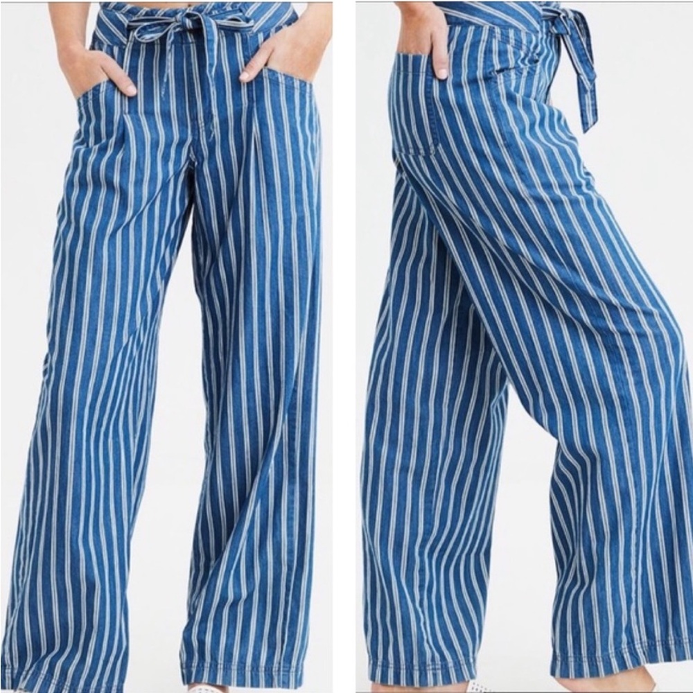American Eagle Pinstripe Denim Wide Leg Pants